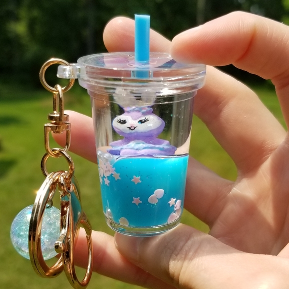 3 Kawaii Keychains! NEW Boba Baby Liquid Keychain Fidget Toys Turtle Seal Bunny - Picture 3 of 5